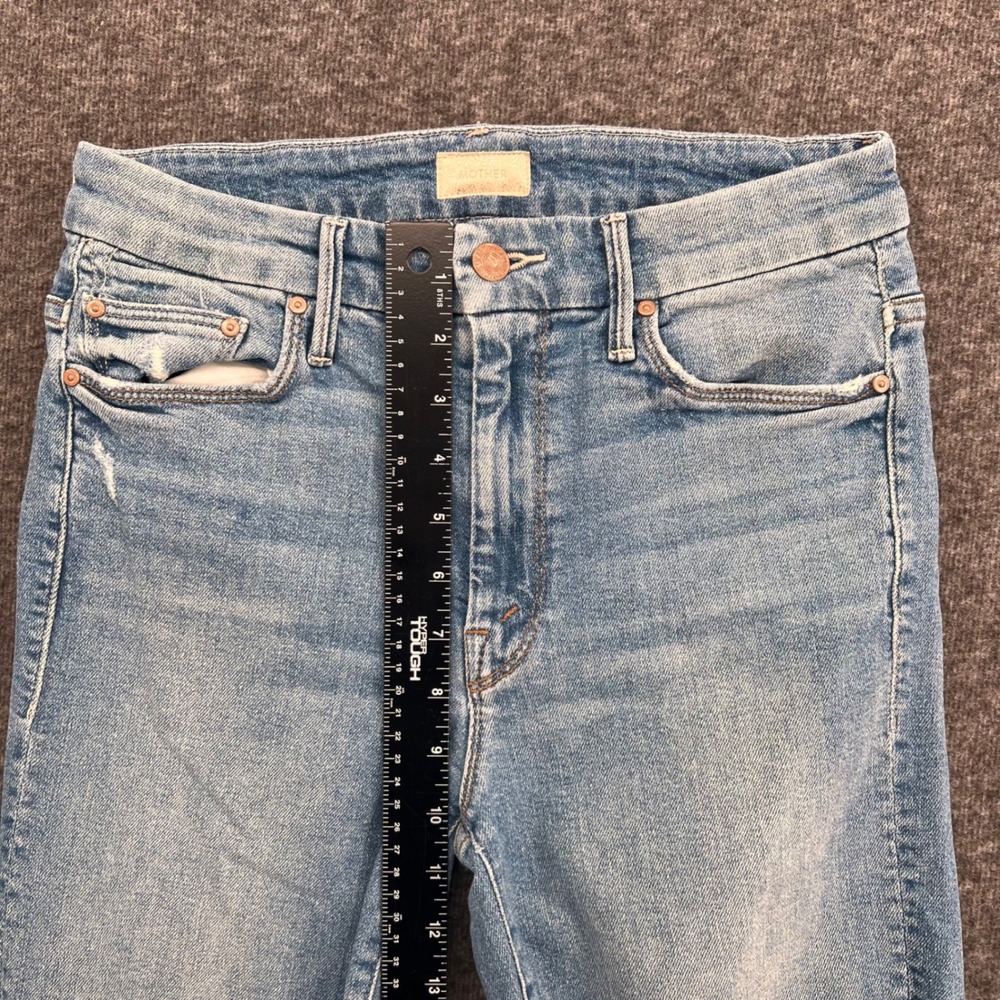 Mother The Looker High Rise Skinny Crop Distressed Frayed Hem Blue Jeans Size 28 - Picture 12 of 14
